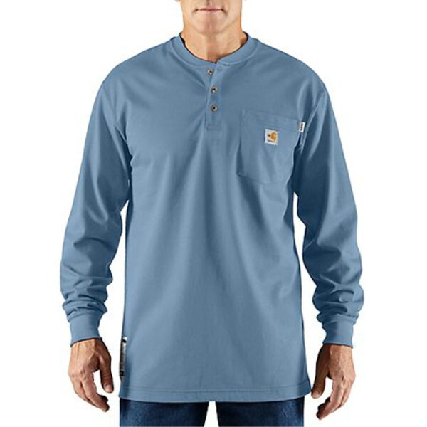 Carhartt Flame Resistant Cotton Long Sleeve Henley in Medium Blue